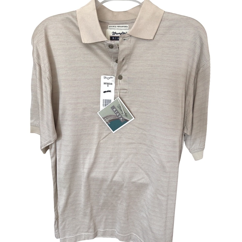 Men's Wrangler Riata short-sleeve polo beige/tan‎ subtle check pattern NWT S